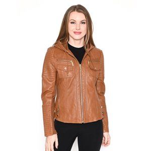 MIACHAEL MICHAEL KORS Brown Hooded Leather Jacket